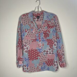 Talbots Women’s Popover Blouse Size Large Petite Multi Color Collar Office Top